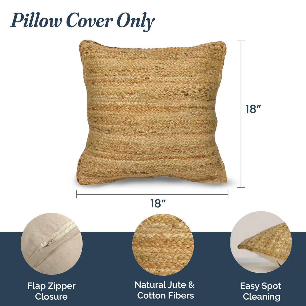 The Fine Living Co. Jute Throw Pillow Covers Braided Decorative Pillow Covers Farmhouse Accent Pillows for Couch Living Room Decor 18 x 18 inch Natural 1Pc