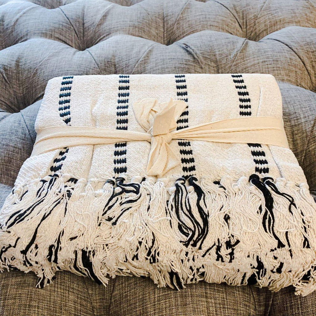 Walk The Line Organic Cotton Throw Blanket - Block Line Pattern, 54" x 65"