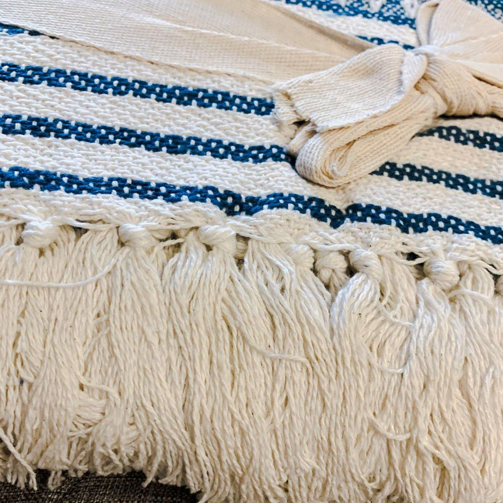 Waverly Woven Cotton Throw Blanket with Tassels - Blue & Cream Stripes, 60" x 50"