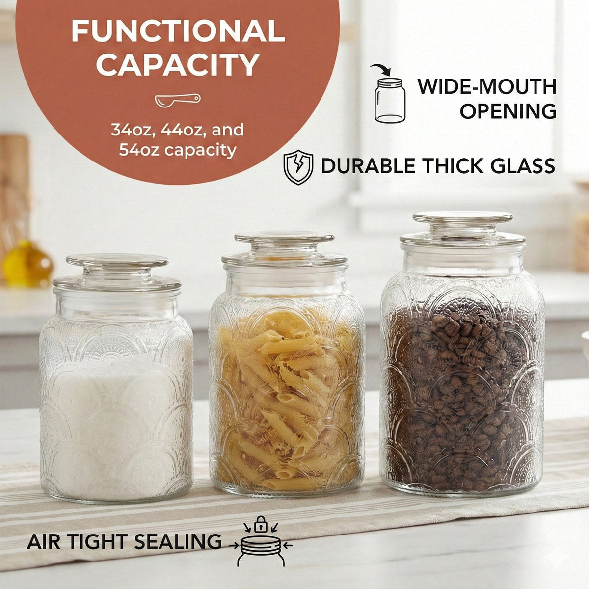 Canister Set 3-Piece Glass Jars