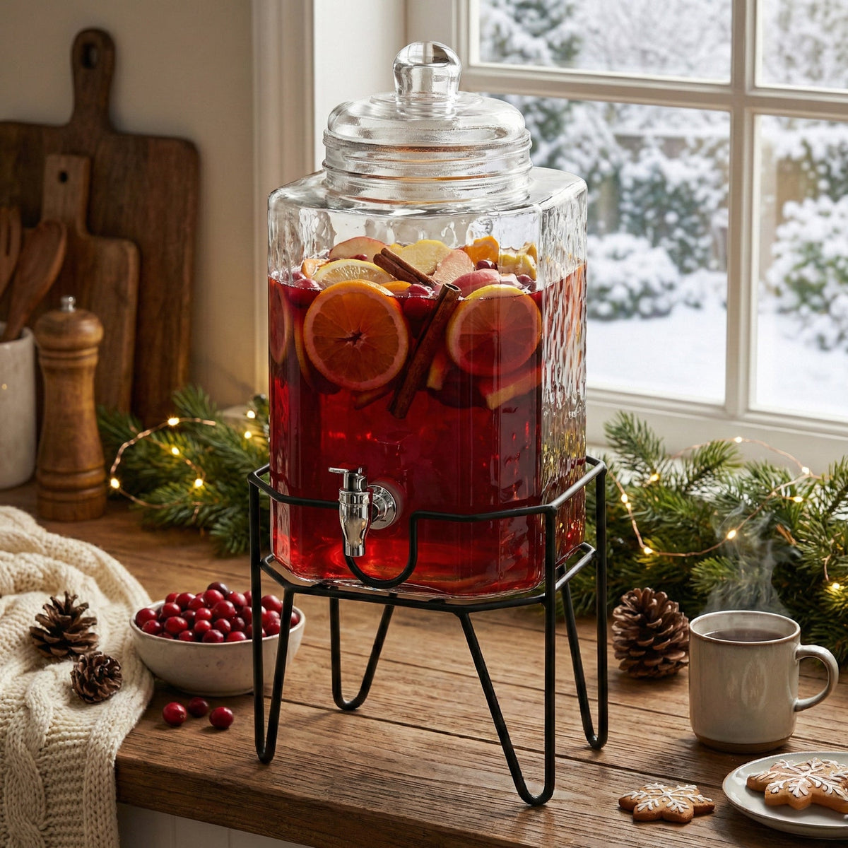 Hamburg Glass Beverage Dispenser with Metal Stand 1.5 Gal