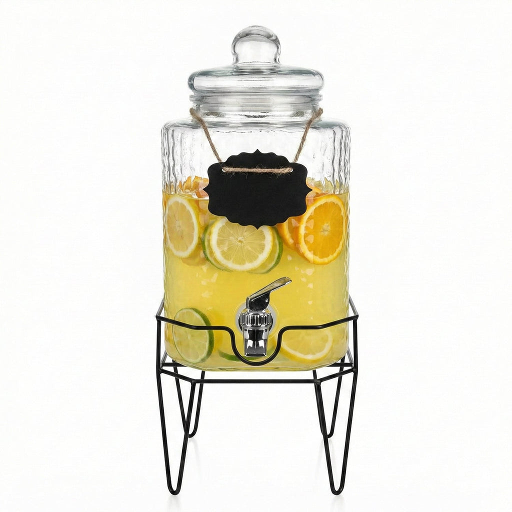 Hamburg Glass Beverage Dispenser with Metal Stand 1.5 Gal