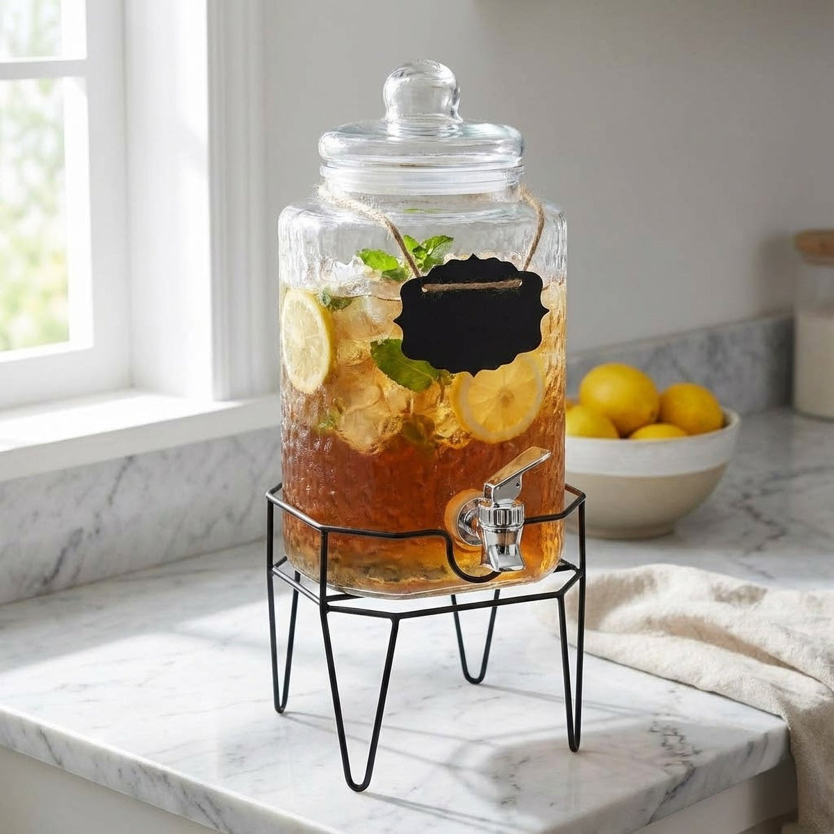 Hamburg Glass Beverage Dispenser with Metal Stand 1.5 Gal