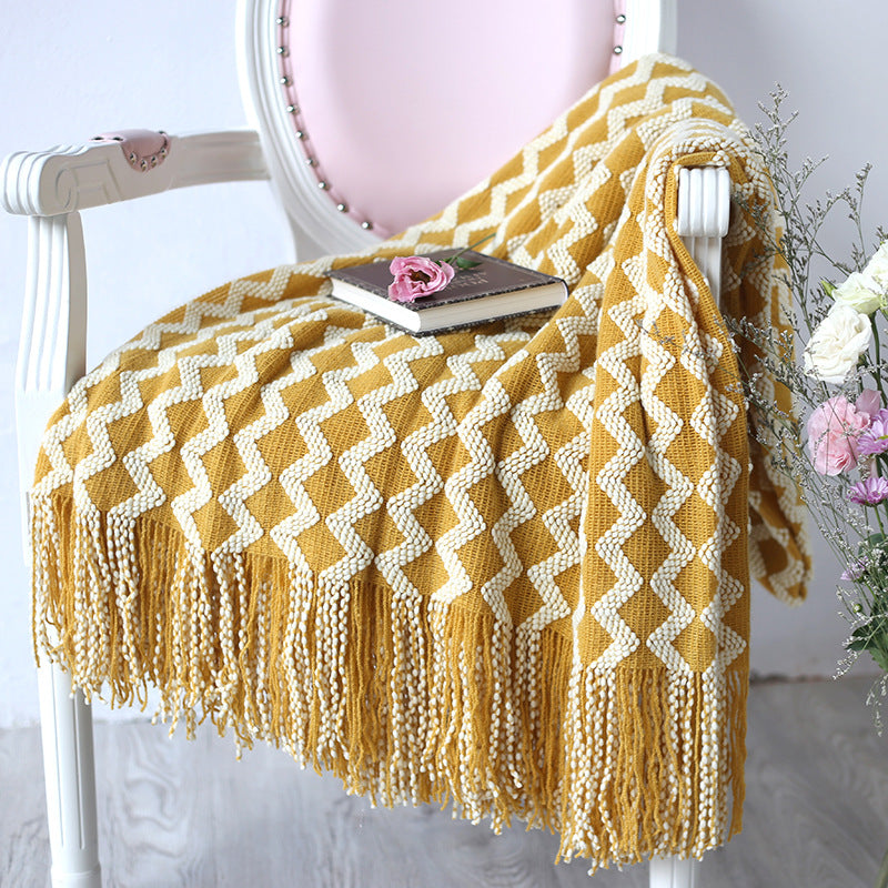 Geometric Knitted Chenille Throw Blanket