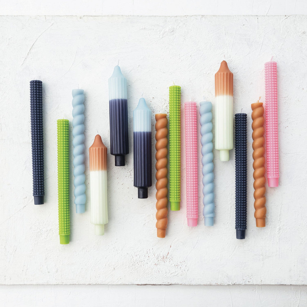Blue Two-Tone Pleated Taper Candles | Set of 2