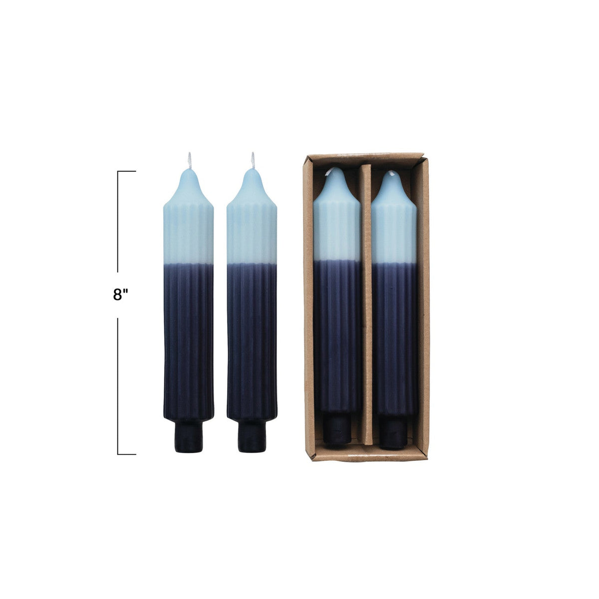 Blue Two-Tone Pleated Taper Candles | Set of 2