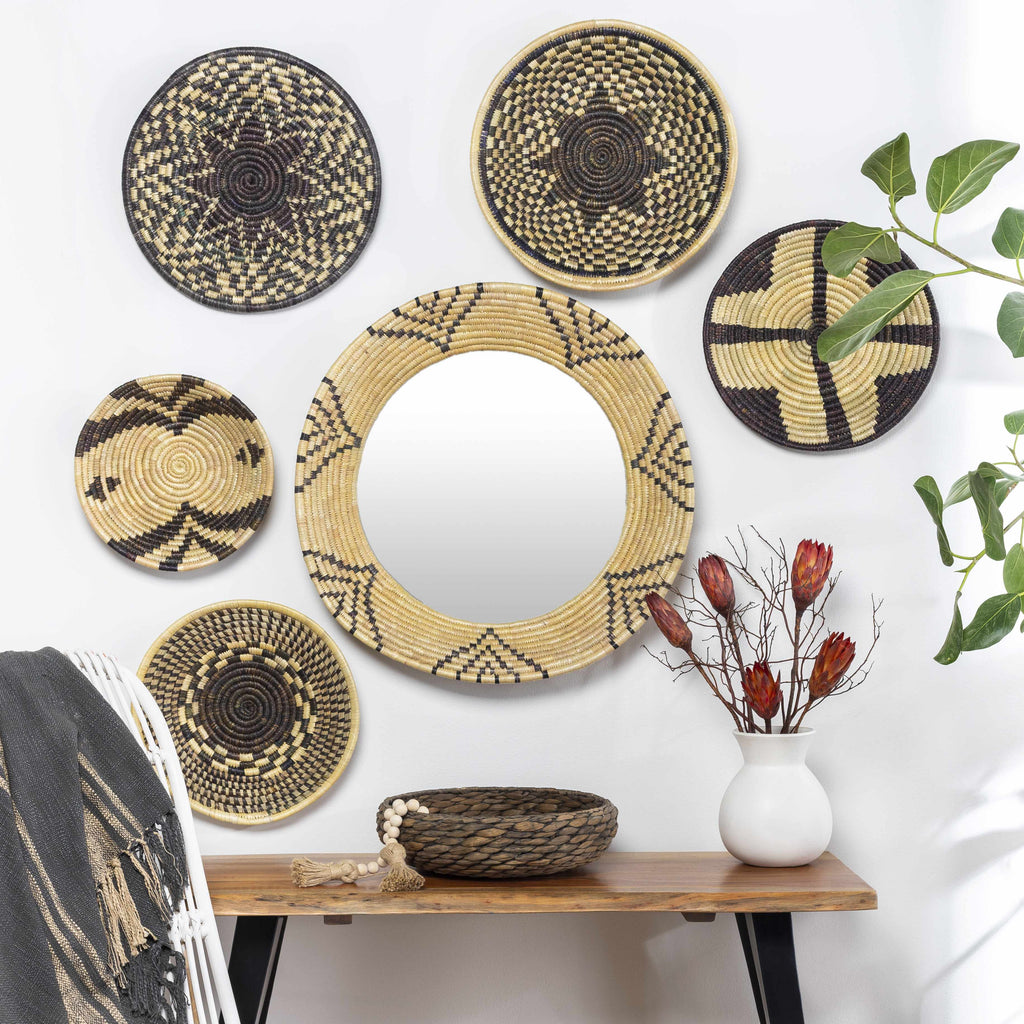 Moonj Grass Starburst Round Mirror - Boho Woven Wall Mirror, 24" - Clearance