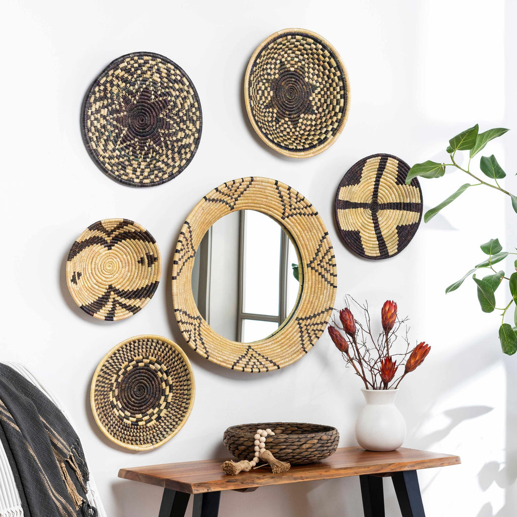 Moonj Grass Starburst Round Mirror - Boho Woven Wall Mirror, 24" - Clearance