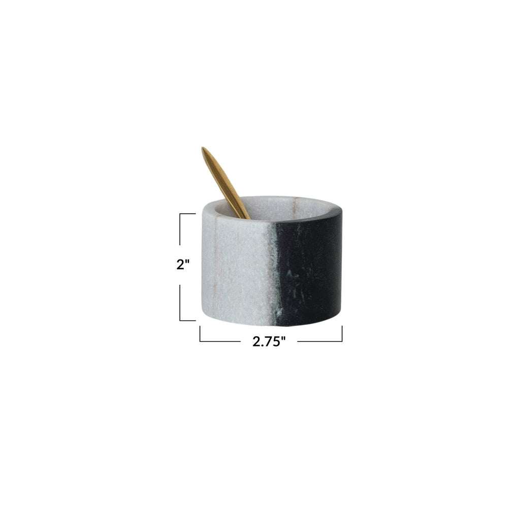 Marble Salt Cellar with Brass Spoon