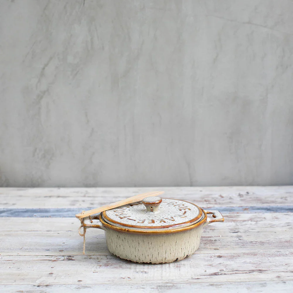 Ceramic Brie Baker with Bamboo Spreader