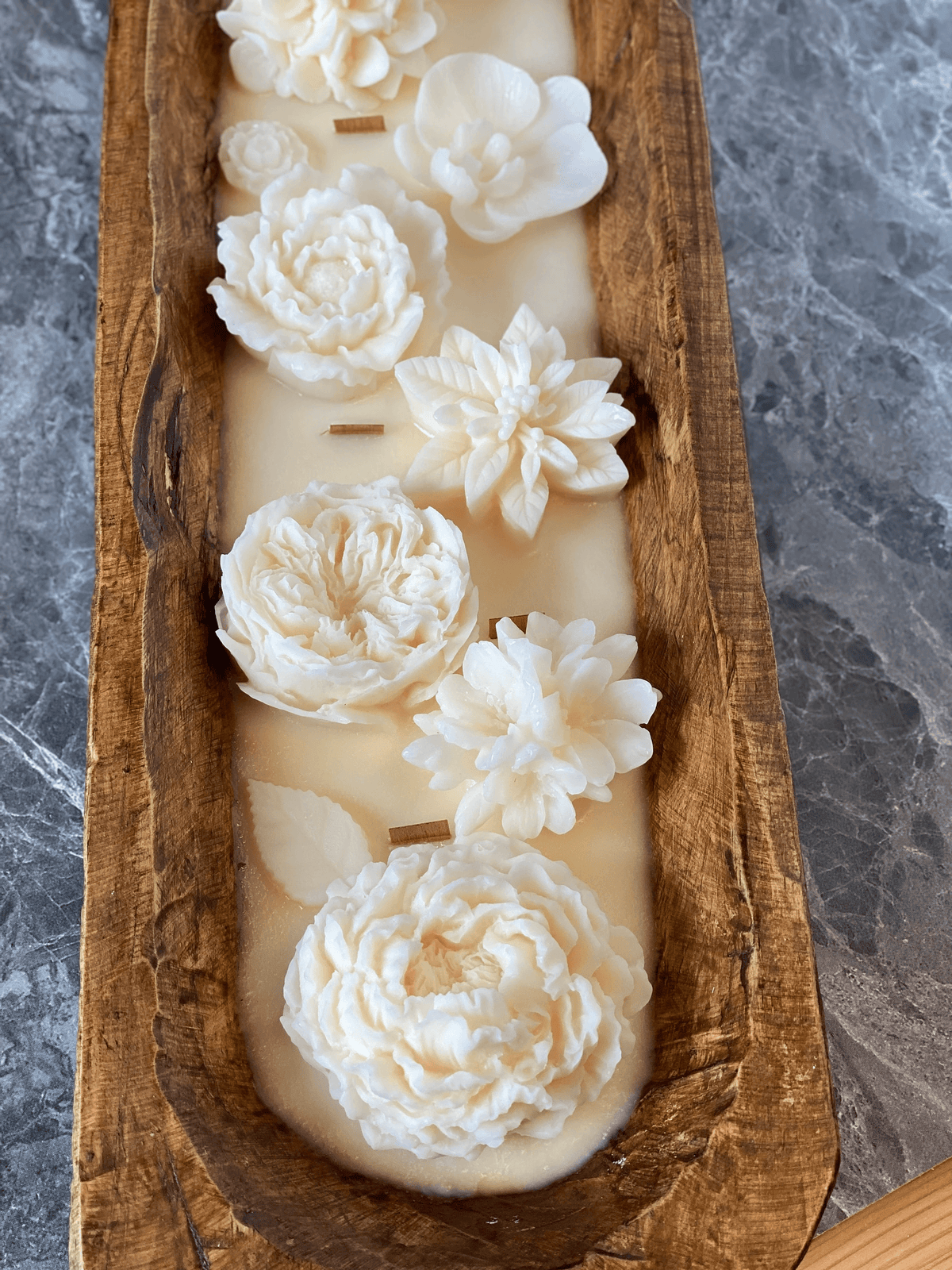 Four Seasons Floral Wooden Dough Bowl Candle