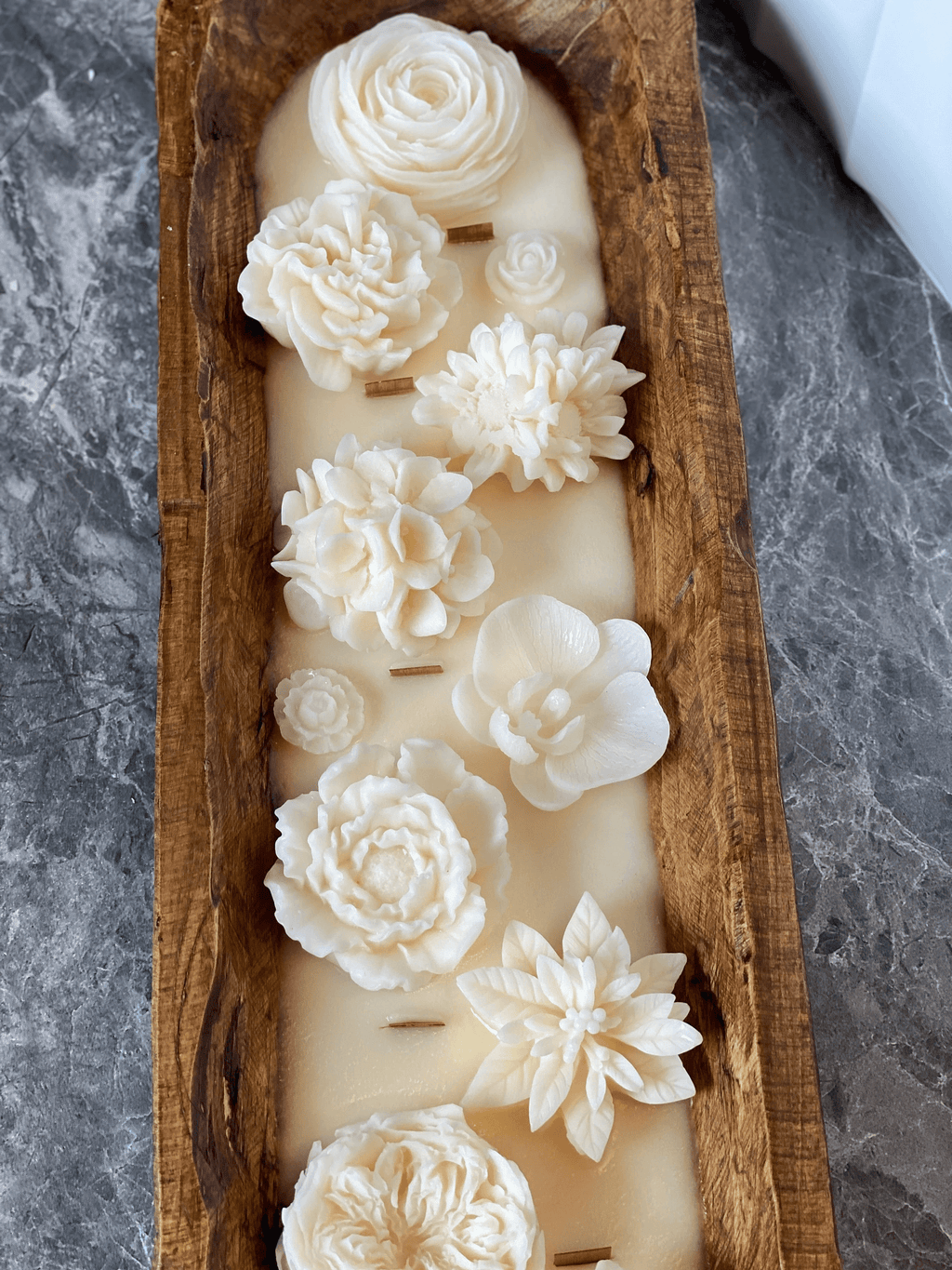 Four Seasons Floral Wooden Dough Bowl Candle