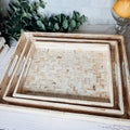 Cream Herringbone Mother of Pearl Serving Tray - Round or Rectangle, 3 Sizes