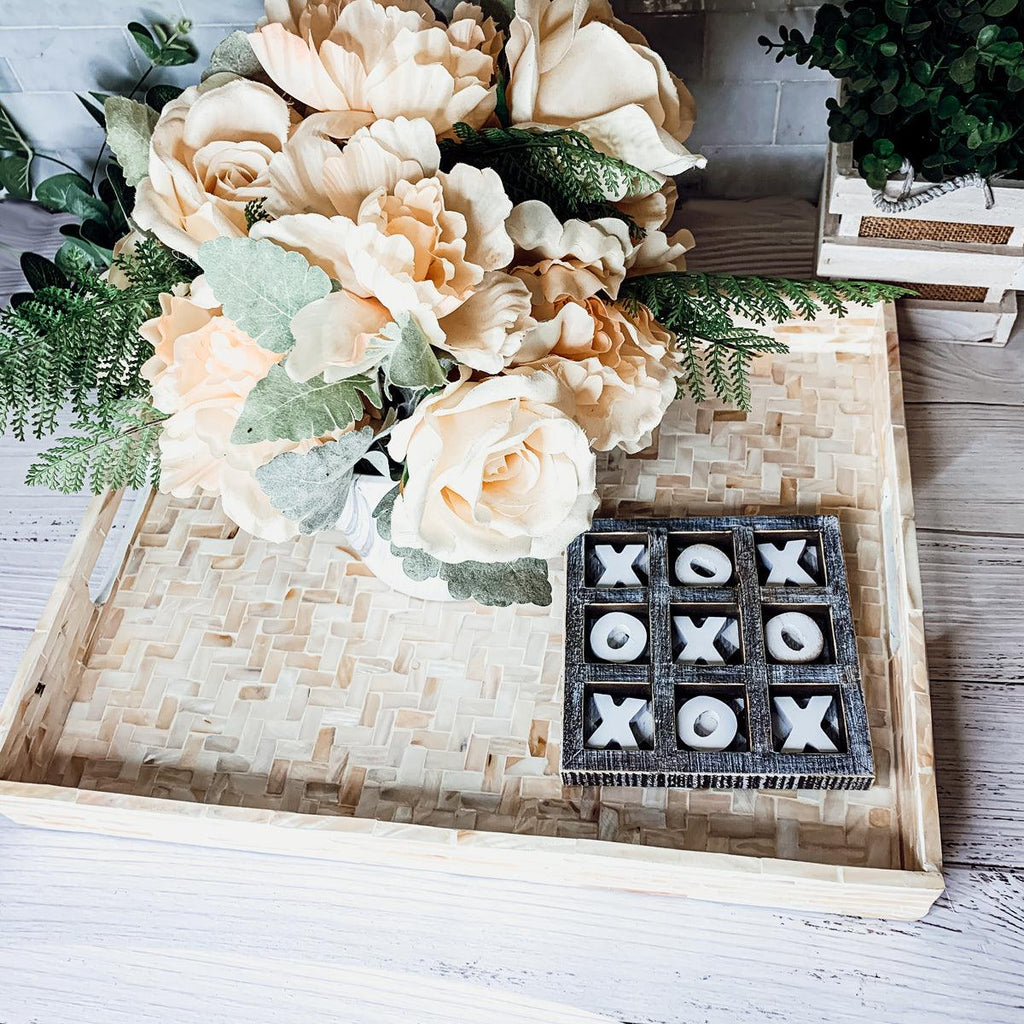 Cream Herringbone Mother of Pearl Serving Tray - Round or Rectangle, 3 Sizes