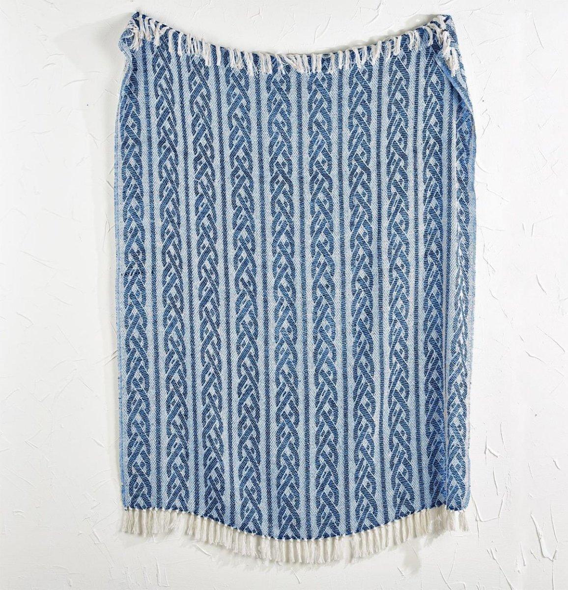 Tassel Blue Diamond Cotton Throw Blanket - Handwoven with Tassels, 50" x 60"