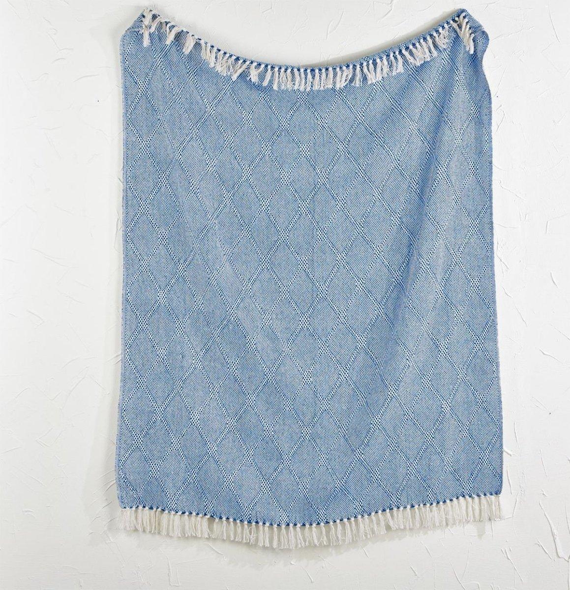 Tassel Blue Diamond Cotton Throw Blanket - Handwoven with Tassels, 50" x 60"