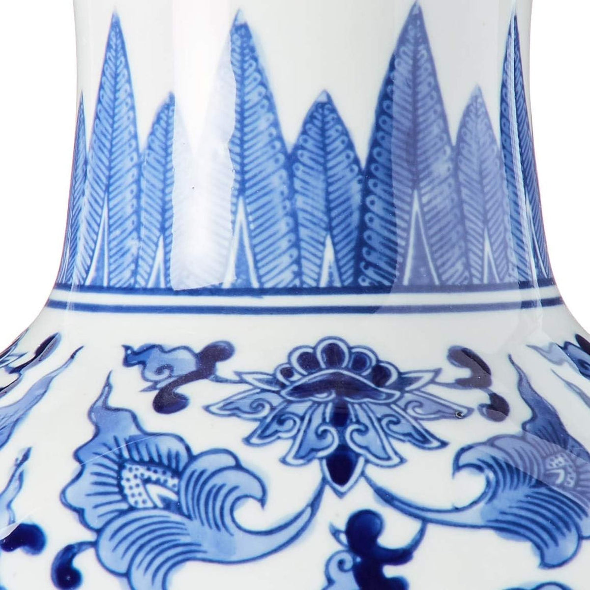14 Inch Ceramic Blue & White Chinoiserie Square Vase