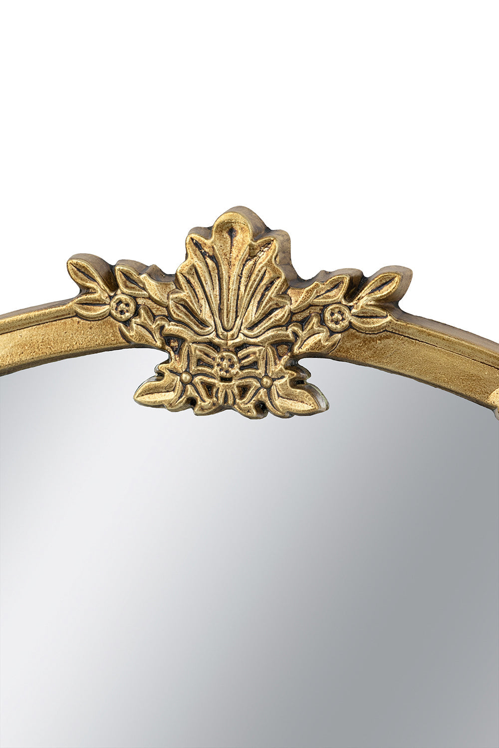 30x31" Round Wall Mirror with Gold Finish and Decorative Leaf Crest