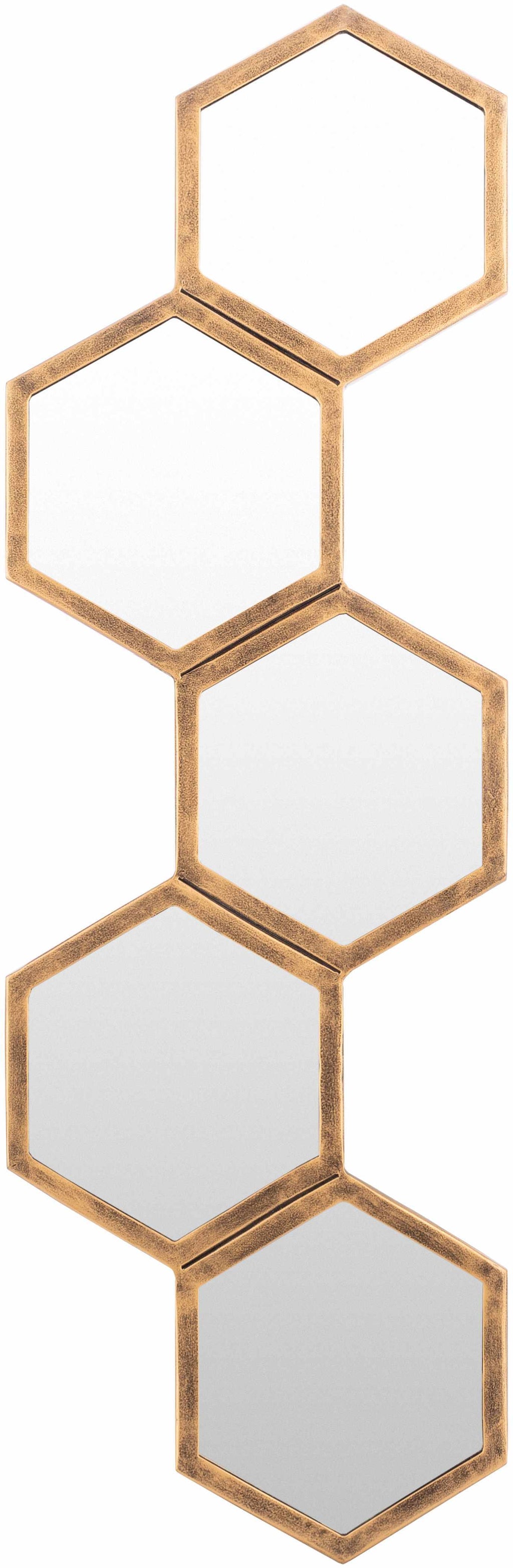 Rustic Gold Honeycomb Mirror - Gold Iron Frame, 35"W x 11"H