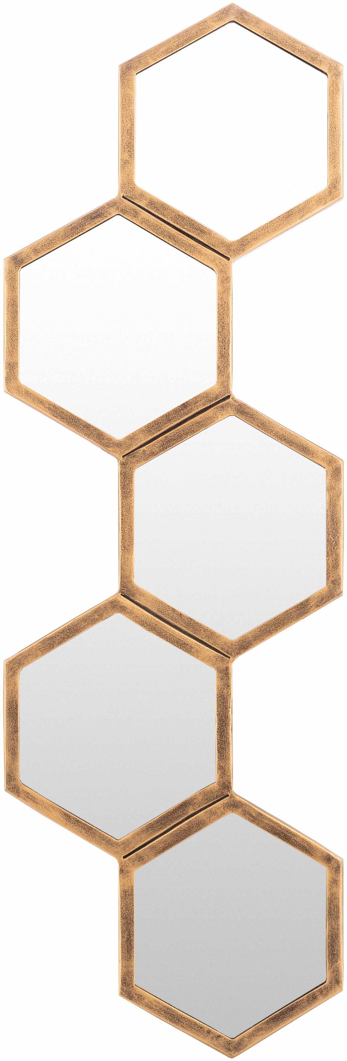 Rustic Gold Honeycomb Mirror - Gold Iron Frame, 35"W x 11"H