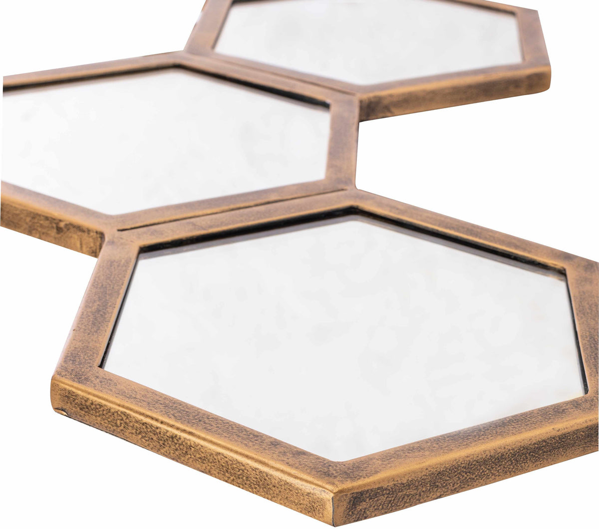 Rustic Gold Honeycomb Mirror - Gold Iron Frame, 35"W x 11"H