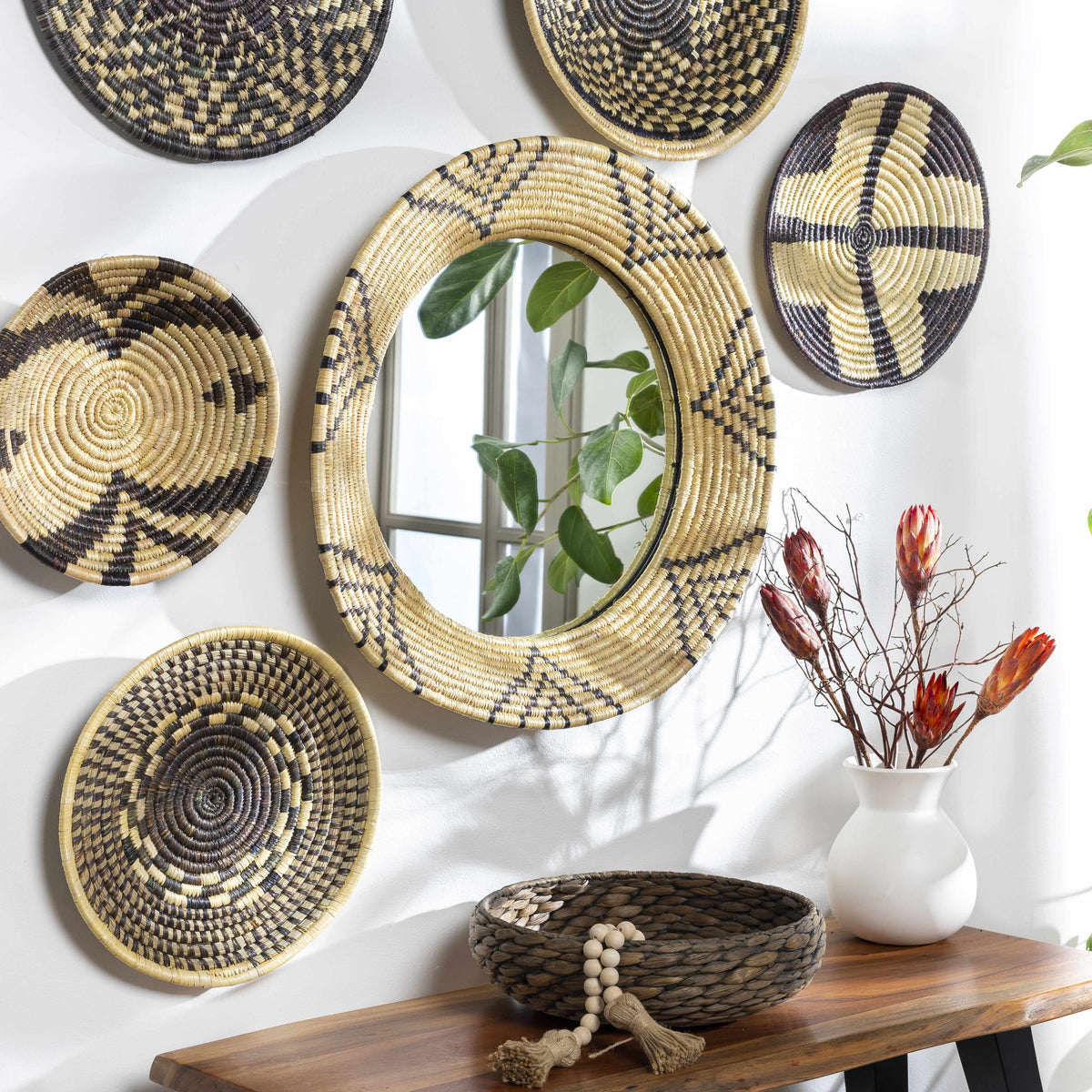 Moonj Grass Starburst Round Mirror - Boho Woven Wall Mirror, 24" - Clearance