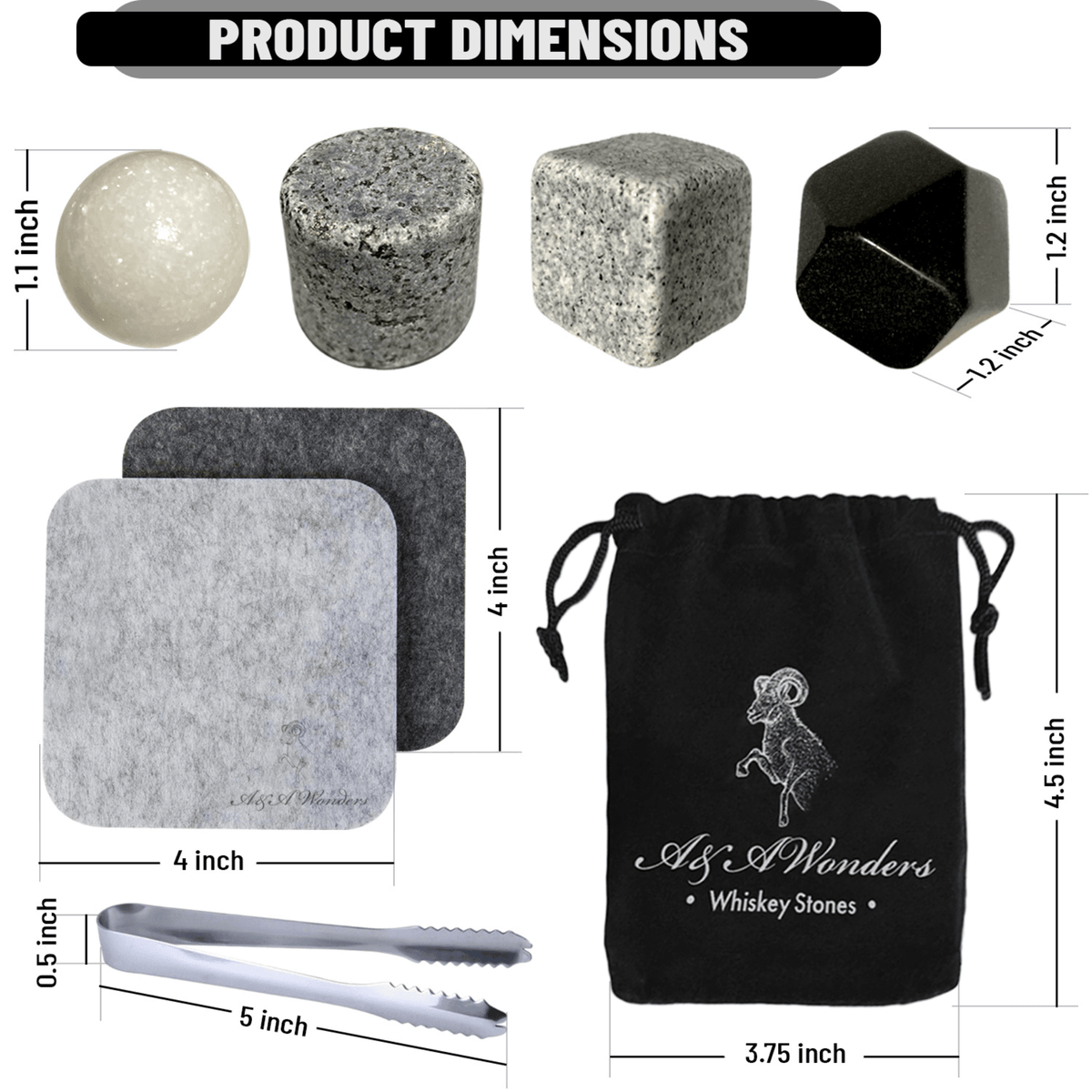 Premium Whiskey Stones Set Of 4 Geometrical shapes